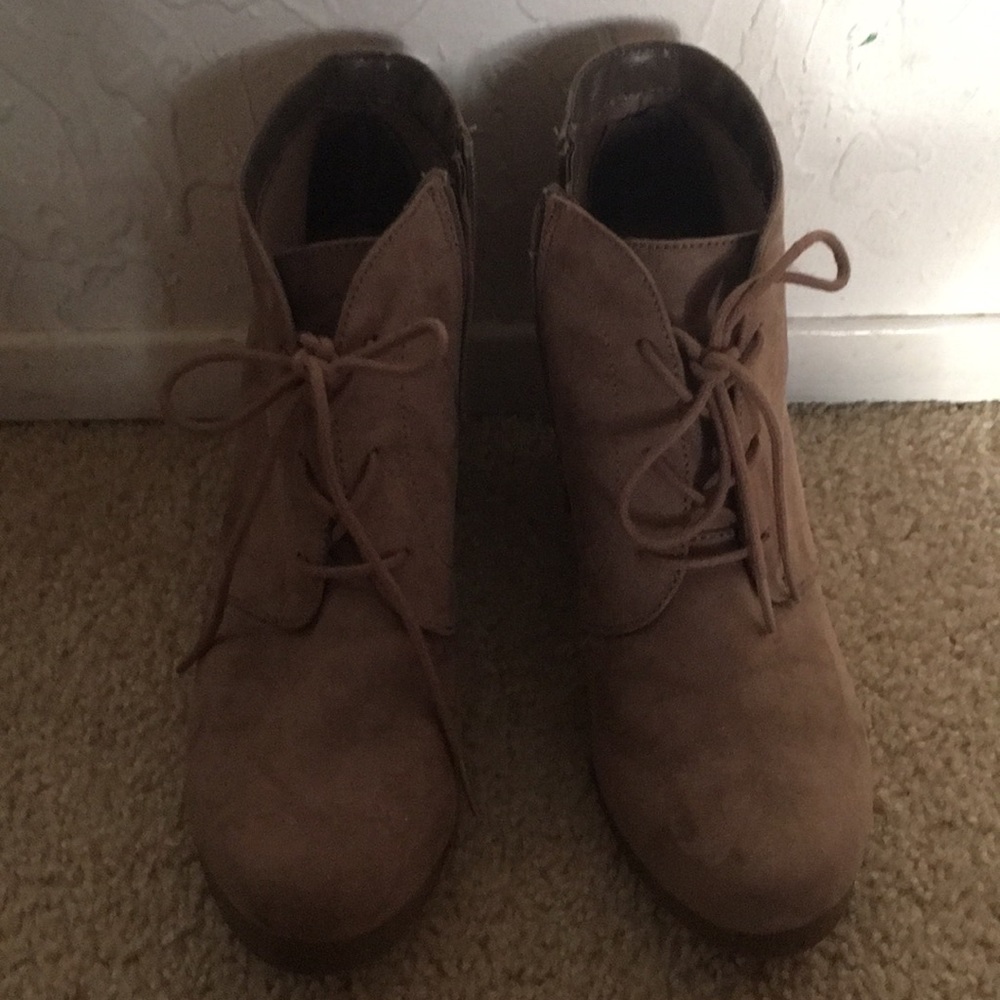 Merona (Target) brown suede wedge bootie, size 9.5